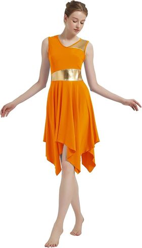 Womens Praise Dance Dress V-Neck Sleeveless Liturgical Worship Dress Lyrical Contemporary Dance Costumes in Kuwait