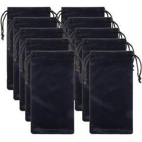 10 Pack - Microfiber Bag, Drawstring Bag Sunglasses Eyeglass Bag and Gadget Storage Bag (Black)