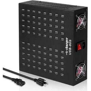 محطة شحن USB متعددة، MIXILIN 80 منفذًا 800 وات (150 أمبير) محطة شحن سريعة مع مفتاح الطاقة، محطة شحن سطح المكتب لأجهزة متعددة متوافقة مع الهواتف المحمولة iPad Kindle Tablet