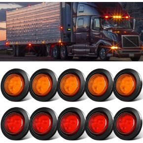 10 Pack (5 Amber + 5 Red) 2" Round LED Side Marker Light, Super Bright 12-24V Grommet Flush Mount 4 LED Clearance Marker Lights W/ Rubber Gaskets for Boat Trailer Truck RV [DOT Certified] [IP67]