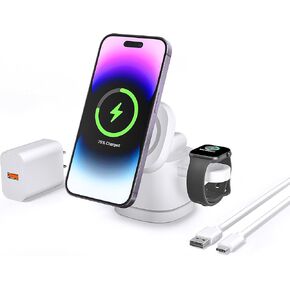 3 in 1 Wireless Charger for iPhone, Travel Wrieless Charging Station, Foldable Cube Charger Stand for Multple Devices for iPhone 15/14/13/12 Series, AirPods 3/2/Pro, Apple Watch