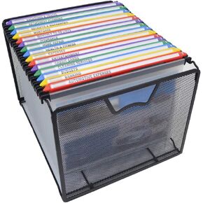 Ultimate Office Mesh Hanging File Organizer Complete with 5 MagniFile Hanging File Folders, Black Files with Black Indexes