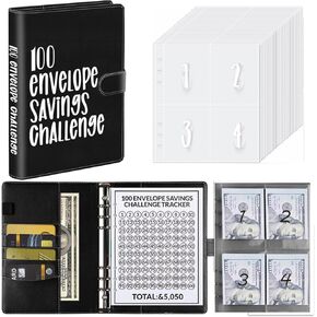 100 Envelopes Challenge Binder,100 Envelopes Money Saving Challenge,Easy and Funny Way to Save $5,050 Budget Planner, Money Saving Challenge Budget Binder with Cash Envelopes. (Black)