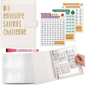 100 Envelopes Challenge Binder Money Savings Challenges Book to Save $5,050 and $500 and $10,000, A5 Money Saving Planner Budget Binder with Cash Envelopes