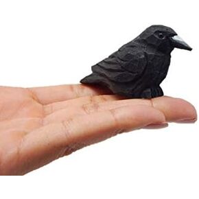 Raven Black Bird Crow Figurine Statue Sculpture Art Miniature Wood Carving Decor Small Animal