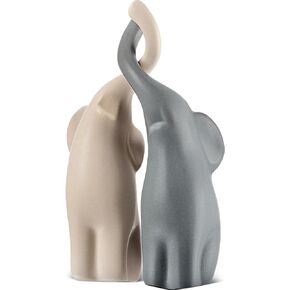 2 Pcs 6.7 Inch High Elephant Statue Decor Christmas Loving Pair of Beige and Grey Elephant Figurines Gift Ornaments Decorative Ceramic Elephant Couples Home Decoration for Living Room Bedroom