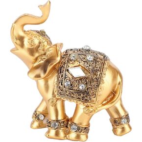 Elephant Statue, Feng Shui Lucky Elephant Figurine,Golden Elegant Elephant Sculpture Wealth Lucky Figurine,Small Resin Home Decoration Wealth Figurine Feng Shui Decor