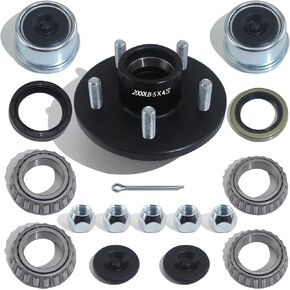 1 Sets Trailer Hub Kit 5 Bolt 4.5, Trailer Axle Kit for 2000 lb 5 Lug Trailer Hub Fits 1" and 1-1/16" Spindle with Extra Dust Cap and Rubber Plug