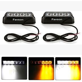 Favson 4 LED Strobe Lights for Trucks Cars Van with High Intensity White&Yellow Emergency Flasher (2pcs)
