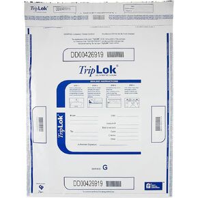 ControlTek TripLok مقاس 19 بوصة × 24 بوصة، أبيض، 50 كيسًا، أكياس إيداع واضحة للتعامل مع النقود والأشياء الثمينة، حبر حساس للرطوبة والحرارة والباردة، إيصال تمزيق + رموز شريطية كبيرة 585058