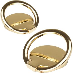 [2 Pack] Round Ultra-Thin Cell Phone Ring Holder Stand,360 Degree Rotation and 180 Degree Adjustable Finger Ring Kickstand with Polished Metal Phone Grip (Gold)