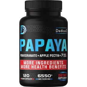 Papaya Enzymes for Digestion 6550mg 4 Month Supply - 10 Herbs Blended Pomegranate, Apple Pectin, Turmeric, Ginger & More - Support Heart, Digestive, Immune - 120 Vegan Capsules