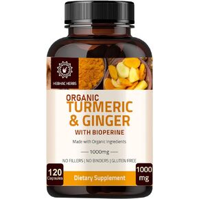 Turmeric Curcumin Capsules with Black Pepper Extract (120 Capsules) - 1000 mg Made Turmeric Curcumin with Ginger and Black Pepper Extract | Ginger & 95% BioPerine, 95% with Black Pepper