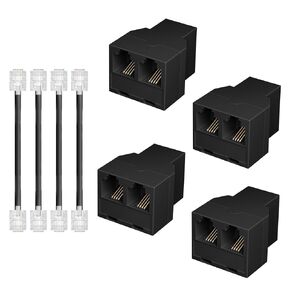 Lativu Phone Jack Splitter for Landline, RJ11 6P4C 3 Female Plug Phone Line Splitter, Two Way Telephone Line Splitters with Wire (1 Pack, White)