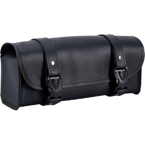 Motorcycle Tool Bags with Studs Handlebar Bag Universal Motorcycle Fork Bag Saddlebags Sissy Bar Storage Tool Bag for Motorcycle (Black-No Studs, 12"*3.5“*4.75")