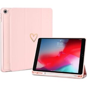 Compatible for iPad 10.2 Inch Case, iPad 9th/8th/7th Generation 2021/2020/2019 Case with Pencil Holder & Tip Cover, Women Girls Cute Love Heart Pattern Protective Case-Black