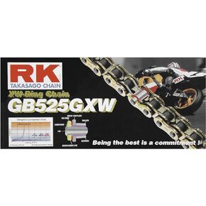 RK Racing Chain GB525GXW-116 (525 Series) Gold 116 Link High Performance Street and Off-Road XW-Ring Chain with Connecting Link