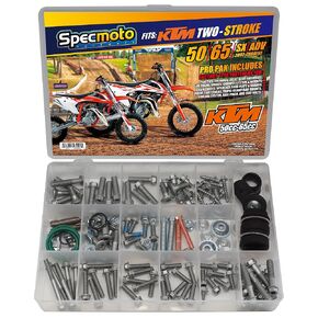Specmoto KTM Two-Stroke Specific Bolt Kit. Fits: KTM 50 & 65 SX & ADV Mini Two Stroke Model Series Dirt Bike Motorcycle. Years 2002 to Current.