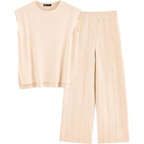 PRETTYGARDEN Women's 2 Piece Outfits Knit Loungewear High Low Pullover Tops and Wide Leg Pants Casual Sweater Sets Tracksuits