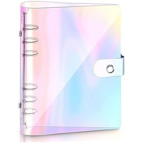 Rainbow Clear Notebook Binders 6-Ring Planner Binder Soft PVC Binder Transparent A6 Binder Cover Loose Leaf Personal Planner with Snap Button Closure Round Ring Binders
