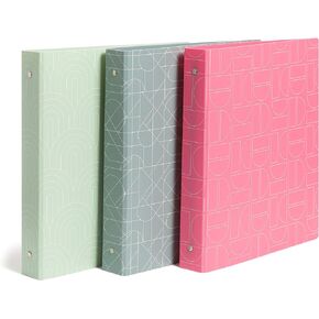 U Brands Poly Performance Artistic Marks Fashion 1" Binders, Green, Blue and Pink, Silver Metal O-Rings, 3 Count