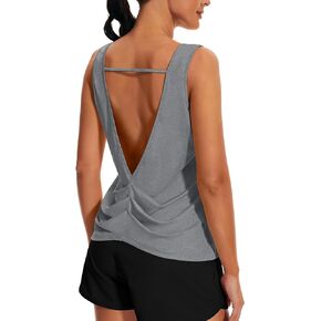 Workout Tops for Women Open Back Yoga Tank Tops Sleeveless Running Shirts Athletic Gym Lightweight Quick Dry Top