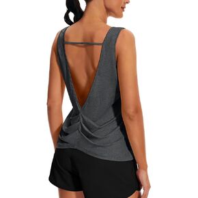 Workout Tops for Women Open Back Yoga Tank Tops Sleeveless Running Shirts Athletic Gym Lightweight Quick Dry Top