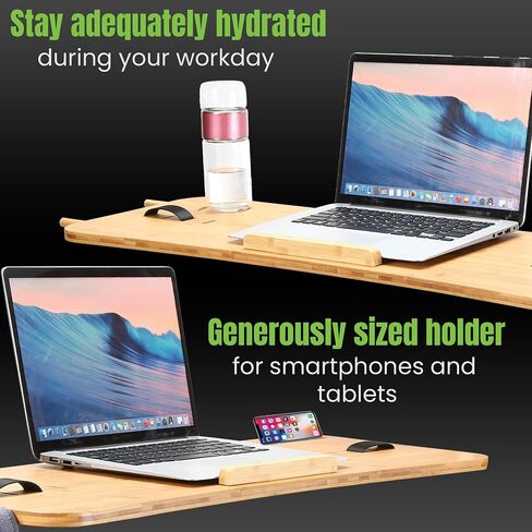Bamboo Treadmill Desk Attachment | Durable & Ergonomic Curved Design | Adjustable Straps, Cup Holder, Non-Slip Grips, Air Vent, Microfiber Towel w/Hangers | Color Packaging in Saudi Arabia