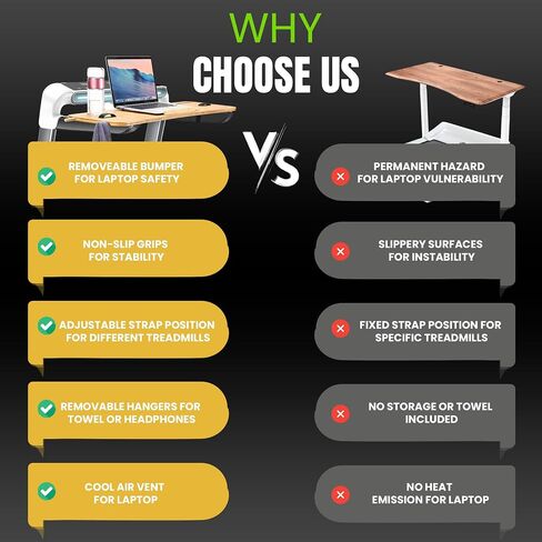 Bamboo Treadmill Desk Attachment | Durable & Ergonomic Curved Design | Adjustable Straps, Cup Holder, Non-Slip Grips, Air Vent, Microfiber Towel w/Hangers | Color Packaging in Saudi Arabia