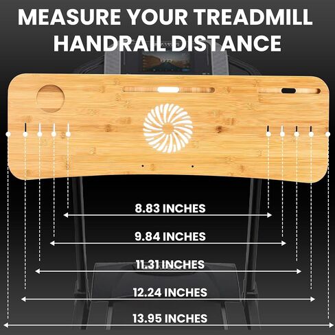 Bamboo Treadmill Desk Attachment | Durable & Ergonomic Curved Design | Adjustable Straps, Cup Holder, Non-Slip Grips, Air Vent, Microfiber Towel w/Hangers | Color Packaging in Saudi Arabia
