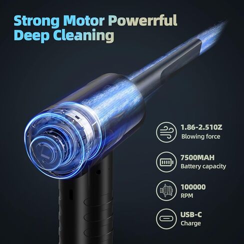 Compressed Air Duster,100000RPM Cordless Air Duster & Vacuum Cleaner 2 in 1, Portable Rechargeable Air Blower, 7500MAH Reusable Electric Air Duster- Good Replacement for Compressed Air Can in Saudi Arabia
