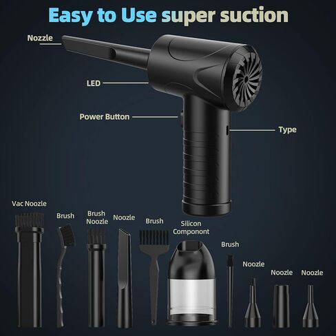 Compressed Air Duster,100000RPM Cordless Air Duster & Vacuum Cleaner 2 in 1, Portable Rechargeable Air Blower, 7500MAH Reusable Electric Air Duster- Good Replacement for Compressed Air Can in Saudi Arabia