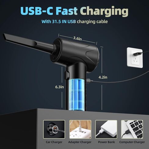 Compressed Air Duster,100000RPM Cordless Air Duster & Vacuum Cleaner 2 in 1, Portable Rechargeable Air Blower, 7500MAH Reusable Electric Air Duster- Good Replacement for Compressed Air Can in Saudi Arabia