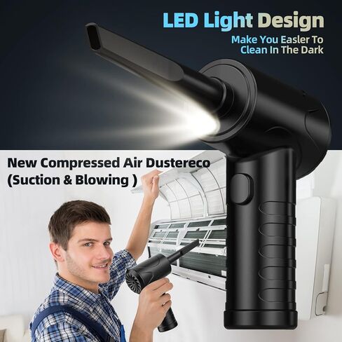 Compressed Air Duster,100000RPM Cordless Air Duster & Vacuum Cleaner 2 in 1, Portable Rechargeable Air Blower, 7500MAH Reusable Electric Air Duster- Good Replacement for Compressed Air Can in Saudi Arabia