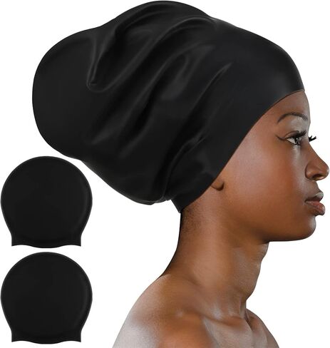 2 Pieces Extra Large Swim Cap for Africa Women Braids and Dreadlocks Large Silicone Swim Cap for Long Thick Curly Hair Dreadlocks Braids Weaves Women, Men, Kids Swim Cap in Saudi Arabia