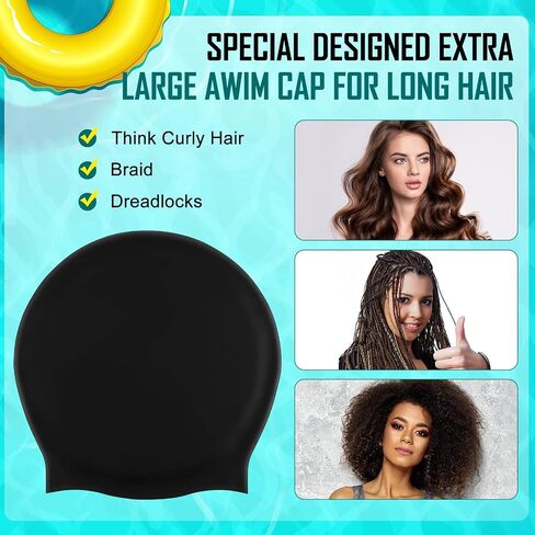 2 Pieces Extra Large Swim Cap for Africa Women Braids and Dreadlocks Large Silicone Swim Cap for Long Thick Curly Hair Dreadlocks Braids Weaves Women, Men, Kids Swim Cap in Saudi Arabia