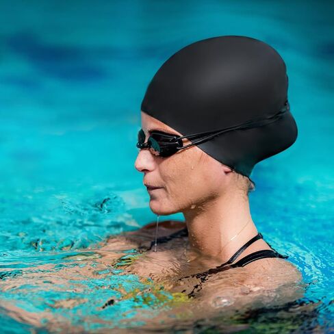 2 Pieces Extra Large Swim Cap for Africa Women Braids and Dreadlocks Large Silicone Swim Cap for Long Thick Curly Hair Dreadlocks Braids Weaves Women, Men, Kids Swim Cap in Saudi Arabia