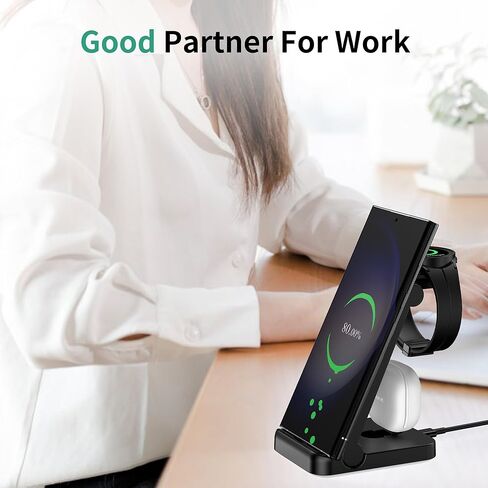 محطة شحن 3 في 1 لأجهزة سامسونج، شاحن 25 وات PD فائق السرعة لهاتف Samsung Galaxy S23 Ultra/S22/21/Note20/Z Fold5/4/3، Galaxy Buds2Pro/Plus/Liv، شاحن لاسلكي لساعة Galaxy Watch 6/5 pro/4 /3/نشط2 in Kuwait