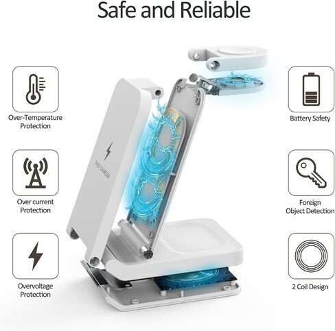 【3 in 1】 Wireless Charger, Portable Wireless Charging Station, 15W Qi Fast Charge, iPhone Charger for iPhone 15/14/13/12/11/X/Samsung/Apple Watch AirPods and Android Phones etc in Saudi Arabia