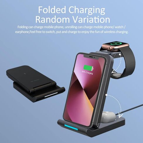 【3 in 1】 Wireless Charger, Portable Wireless Charging Station, 15W Qi Fast Charge, iPhone Charger for iPhone 15/14/13/12/11/X/Samsung/Apple Watch AirPods and Android Phones etc in Saudi Arabia