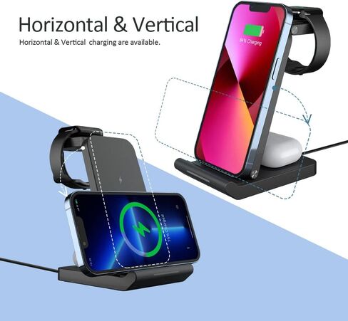 【3 in 1】 Wireless Charger, Portable Wireless Charging Station, 15W Qi Fast Charge, iPhone Charger for iPhone 15/14/13/12/11/X/Samsung/Apple Watch AirPods and Android Phones etc in Saudi Arabia