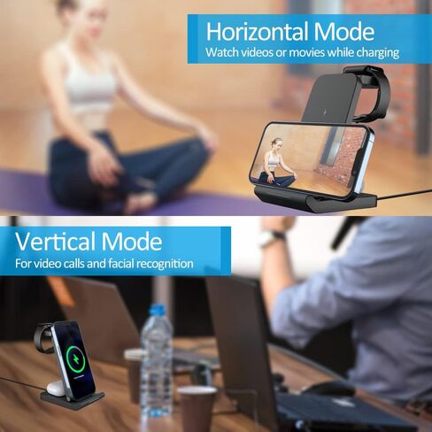 【3 in 1】 Wireless Charger, Portable Wireless Charging Station, 15W Qi Fast Charge, iPhone Charger for iPhone 15/14/13/12/11/X/Samsung/Apple Watch AirPods and Android Phones etc in Saudi Arabia
