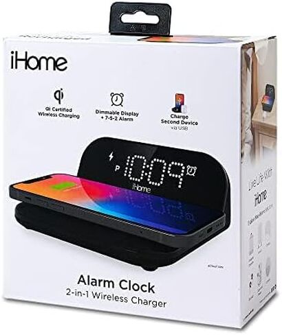 ساعة منبه iHome مع شحن لاسلكي وشاحن iPhone وشاحن Samsung مع شاحن USB لأجهزة Apple وAndroid in Kuwait