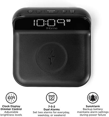 ساعة منبه iHome مع شحن لاسلكي وشاحن iPhone وشاحن Samsung مع شاحن USB لأجهزة Apple وAndroid in Kuwait