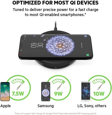 حامل شحن لاسلكي Belkin Boost Up بقدرة 10 وات - شاحن لاسلكي Qi لأجهزة iPhone XS وXS Max وXR / Samsung Galaxy S9 وS9+ وNote9 / LG وSony والمزيد (أبيض) in Saudi Arabia