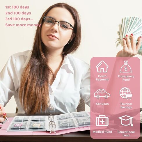 مجلد تحدي توفير المال 100 ظرف، مجلد توفير مقاس A5 مع مظاريف نقدية، مجلد الميزانية للتخطيط وتوفير 5050 دولارًا (أرجواني) in Kuwait