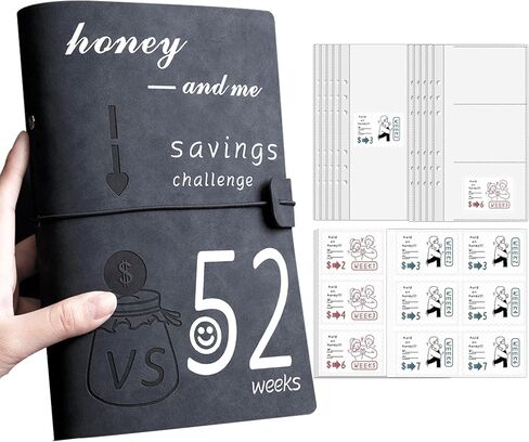 Leather 52 Week Challenge Binder Money Saving A5 - Reusable Challenge Book Budget Binder with Cash Stuffing Envelopes - Frosted Cover Organizer for Cash Savings Notebook Planner - Dark Blue in Kuwait