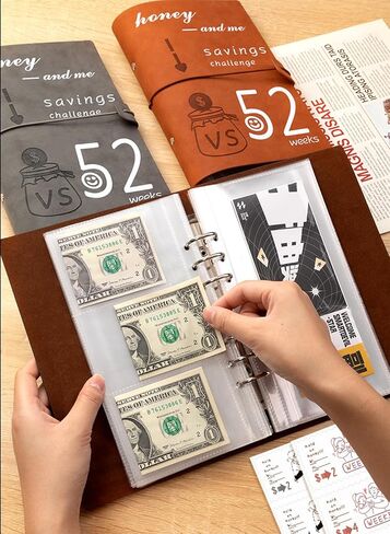 Leather 52 Week Challenge Binder Money Saving A5 - Reusable Challenge Book Budget Binder with Cash Stuffing Envelopes - Frosted Cover Organizer for Cash Savings Notebook Planner - Dark Blue in Kuwait