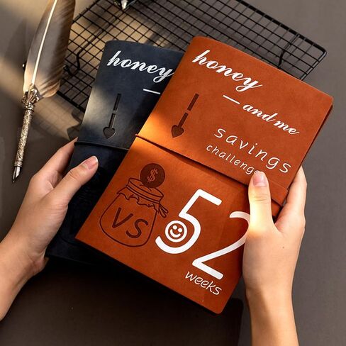 Leather 52 Week Challenge Binder Money Saving A5 - Reusable Challenge Book Budget Binder with Cash Stuffing Envelopes - Frosted Cover Organizer for Cash Savings Notebook Planner - Dark Blue in Kuwait