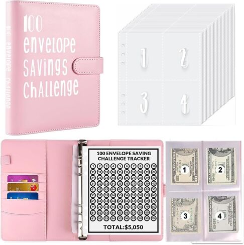 100 Envelopes Challenge Binder,100 Envelopes Money Saving Challenge,Easy and Funny Way to Save $5,050 Budget Planner, Money Saving Challenge Budget Binder with Cash Envelopes. (Black) in Saudi Arabia